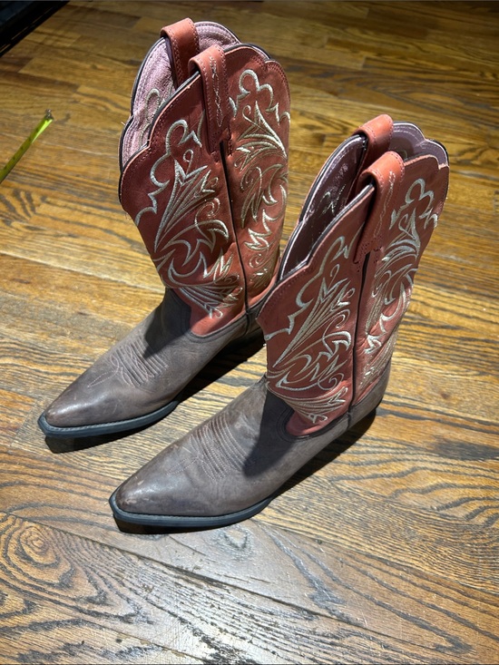 Ariat Shoes - Ariat Brown Foot with Red Embroidered Shaft Western Heeled Boots